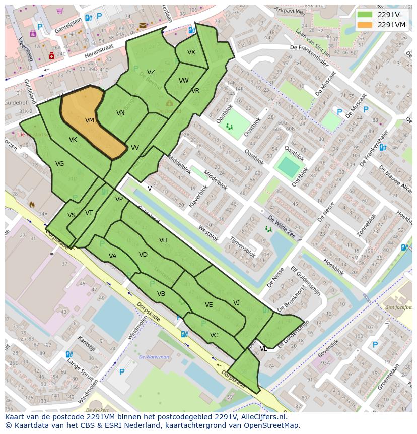 Afbeelding van het postcodegebied 2291 VM op de kaart.