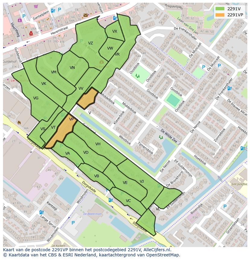 Afbeelding van het postcodegebied 2291 VP op de kaart.