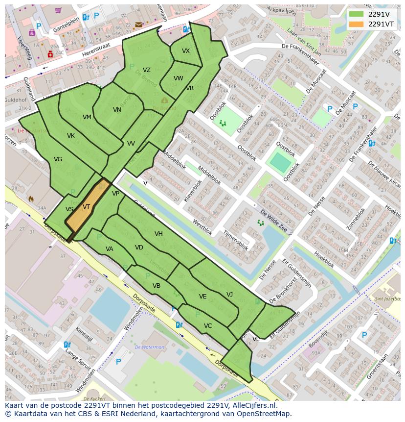 Afbeelding van het postcodegebied 2291 VT op de kaart.