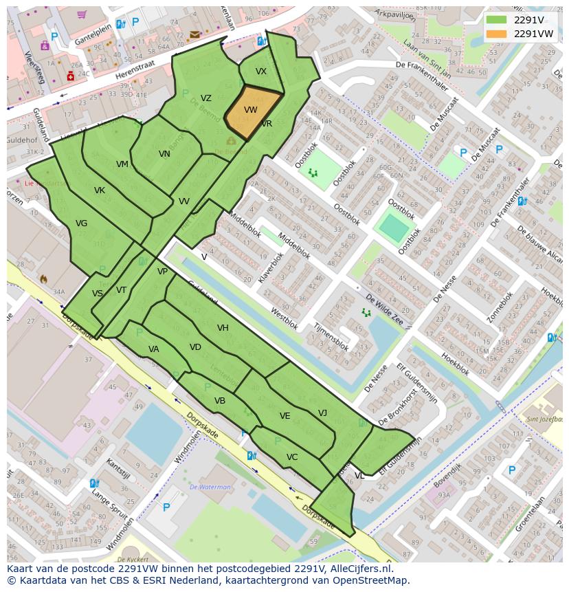 Afbeelding van het postcodegebied 2291 VW op de kaart.