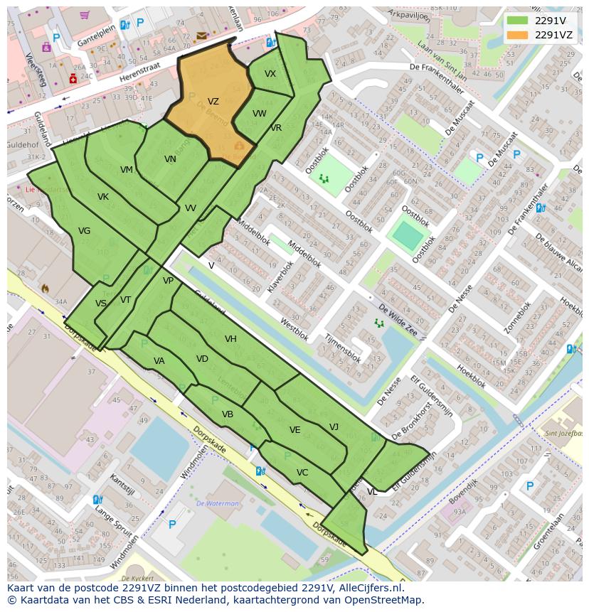 Afbeelding van het postcodegebied 2291 VZ op de kaart.