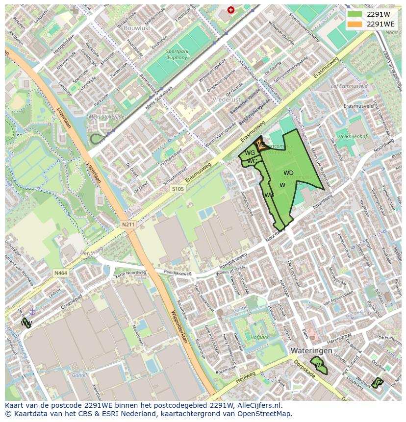 Afbeelding van het postcodegebied 2291 WE op de kaart.