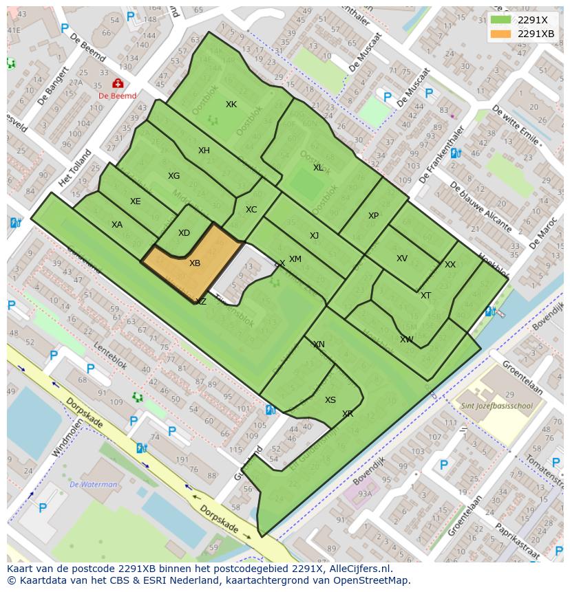 Afbeelding van het postcodegebied 2291 XB op de kaart.