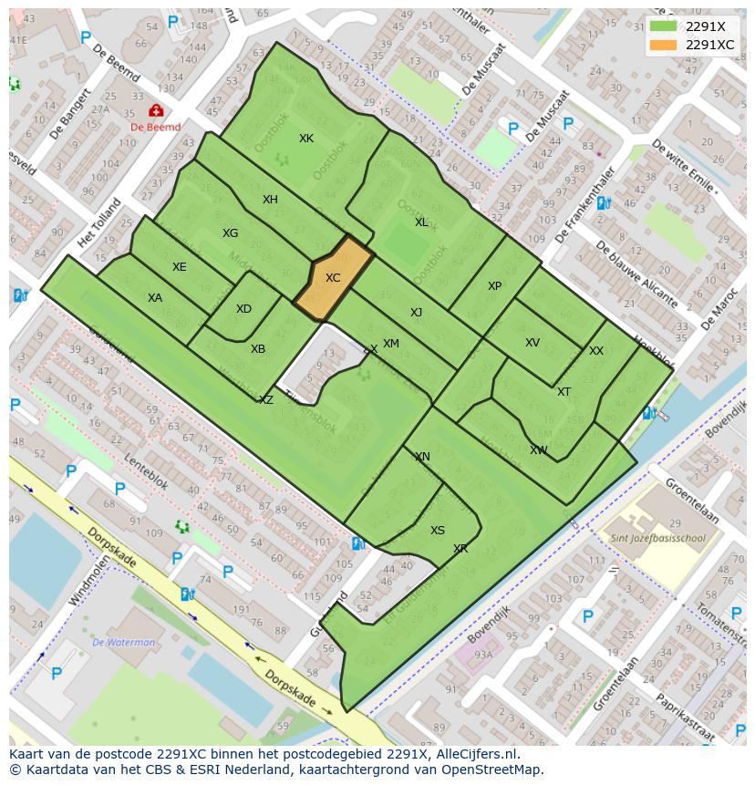 Afbeelding van het postcodegebied 2291 XC op de kaart.