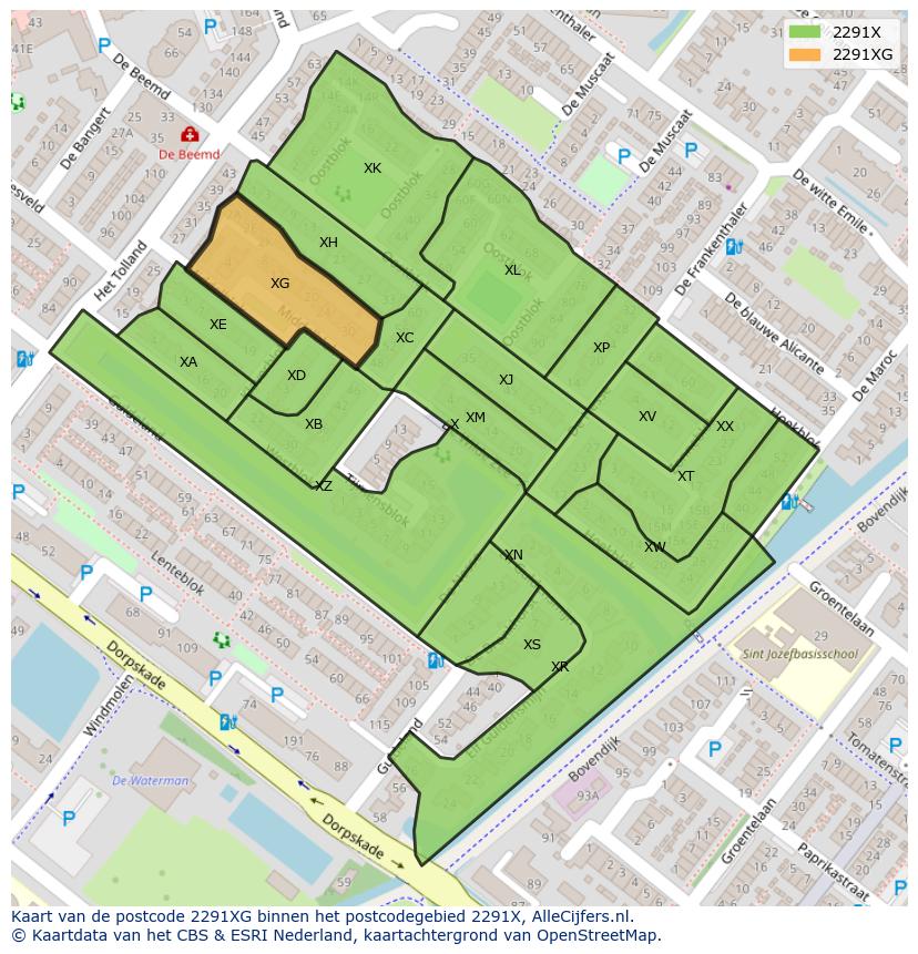Afbeelding van het postcodegebied 2291 XG op de kaart.