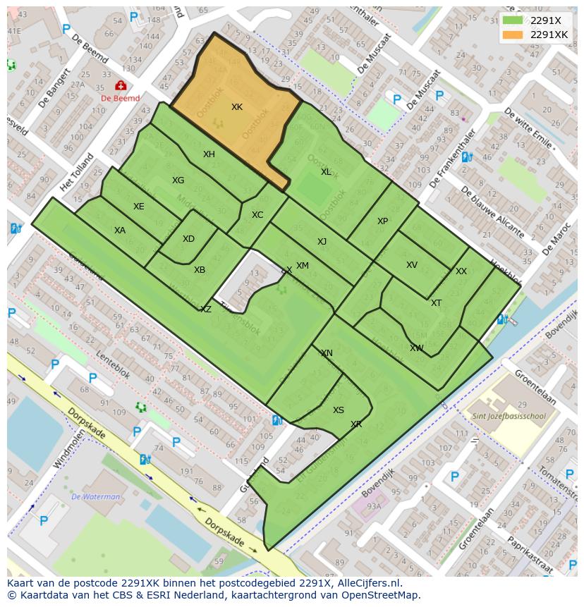 Afbeelding van het postcodegebied 2291 XK op de kaart.