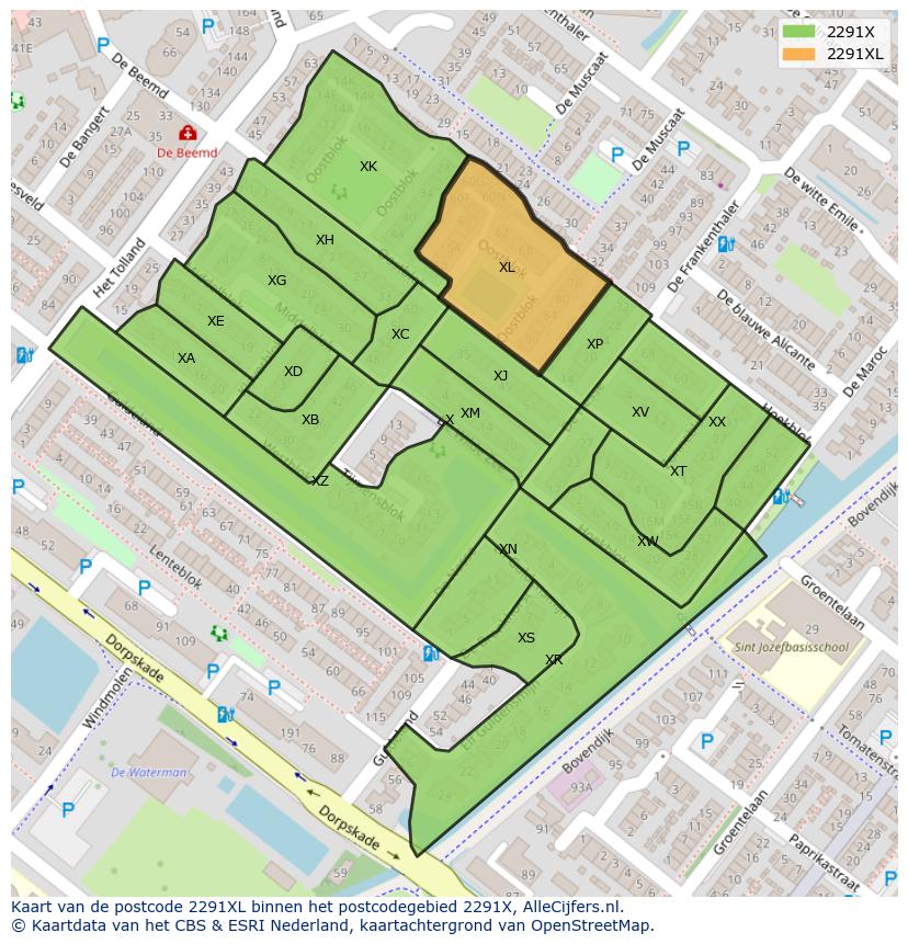 Afbeelding van het postcodegebied 2291 XL op de kaart.