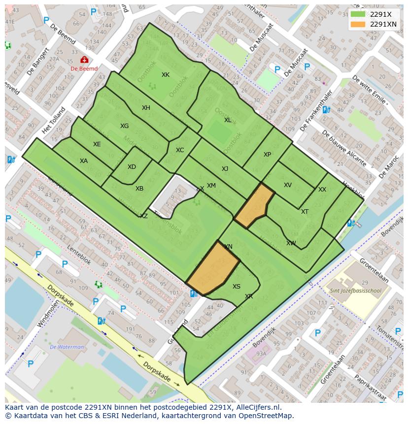 Afbeelding van het postcodegebied 2291 XN op de kaart.