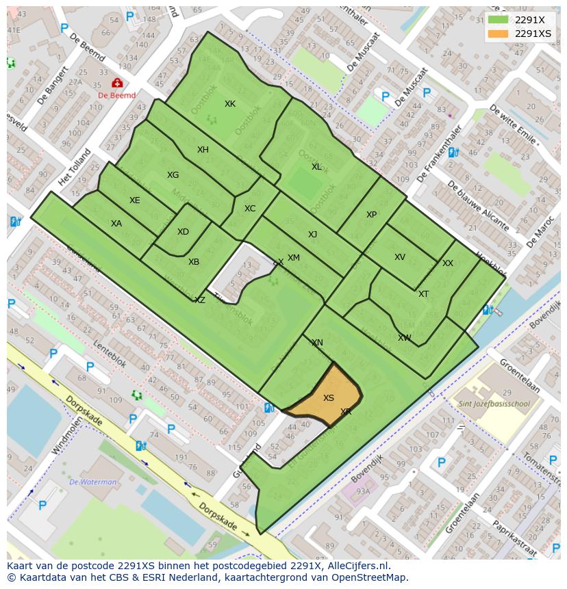 Afbeelding van het postcodegebied 2291 XS op de kaart.