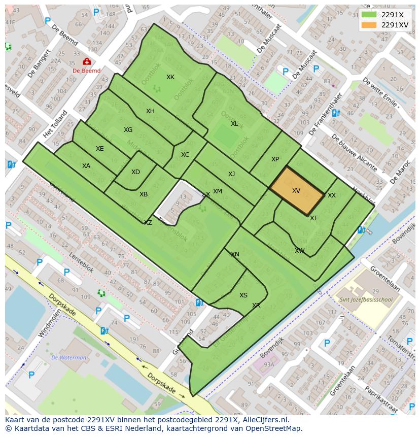 Afbeelding van het postcodegebied 2291 XV op de kaart.