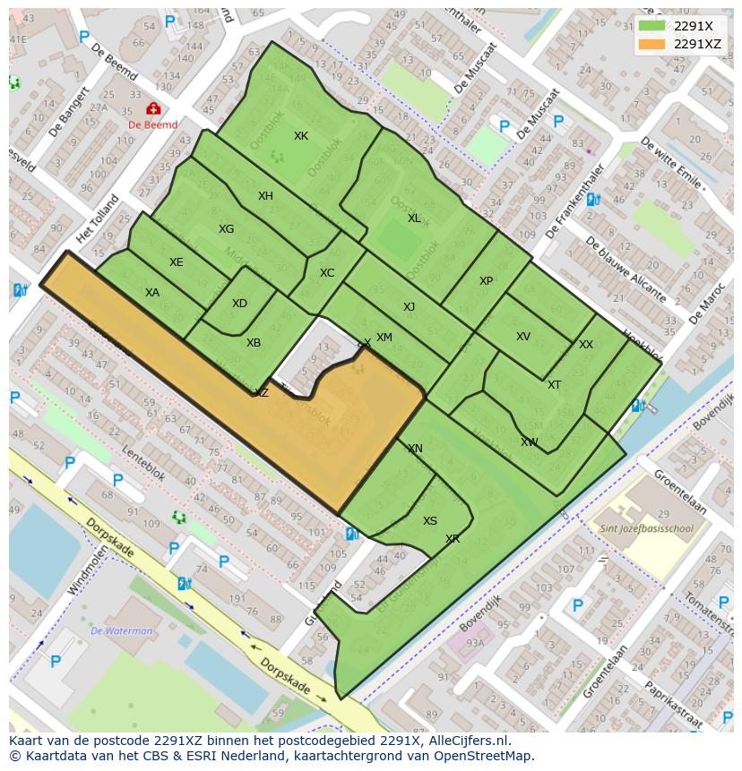 Afbeelding van het postcodegebied 2291 XZ op de kaart.