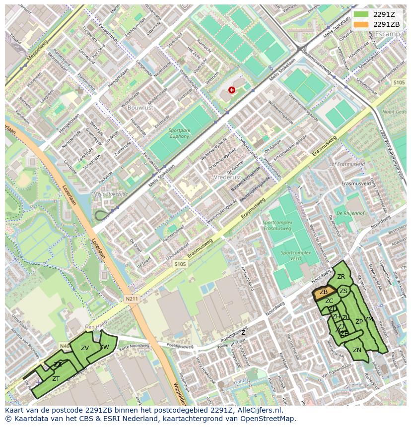 Afbeelding van het postcodegebied 2291 ZB op de kaart.