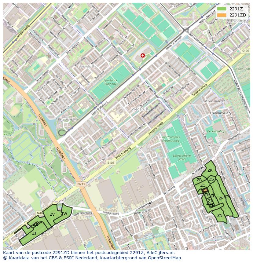 Afbeelding van het postcodegebied 2291 ZD op de kaart.