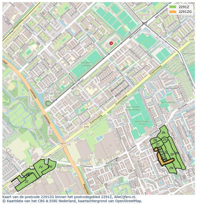 Afbeelding van het postcodegebied 2291 ZG op de kaart.
