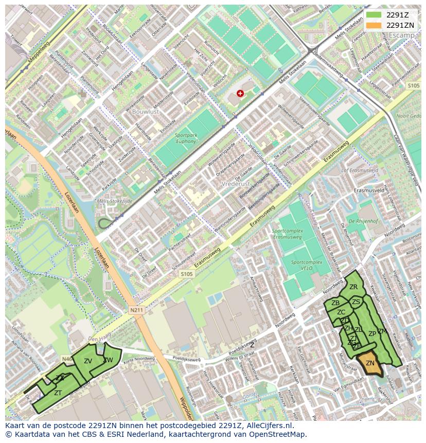 Afbeelding van het postcodegebied 2291 ZN op de kaart.