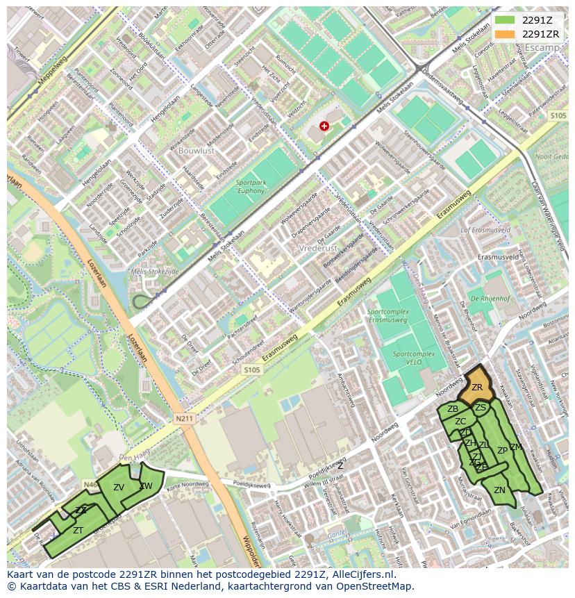 Afbeelding van het postcodegebied 2291 ZR op de kaart.
