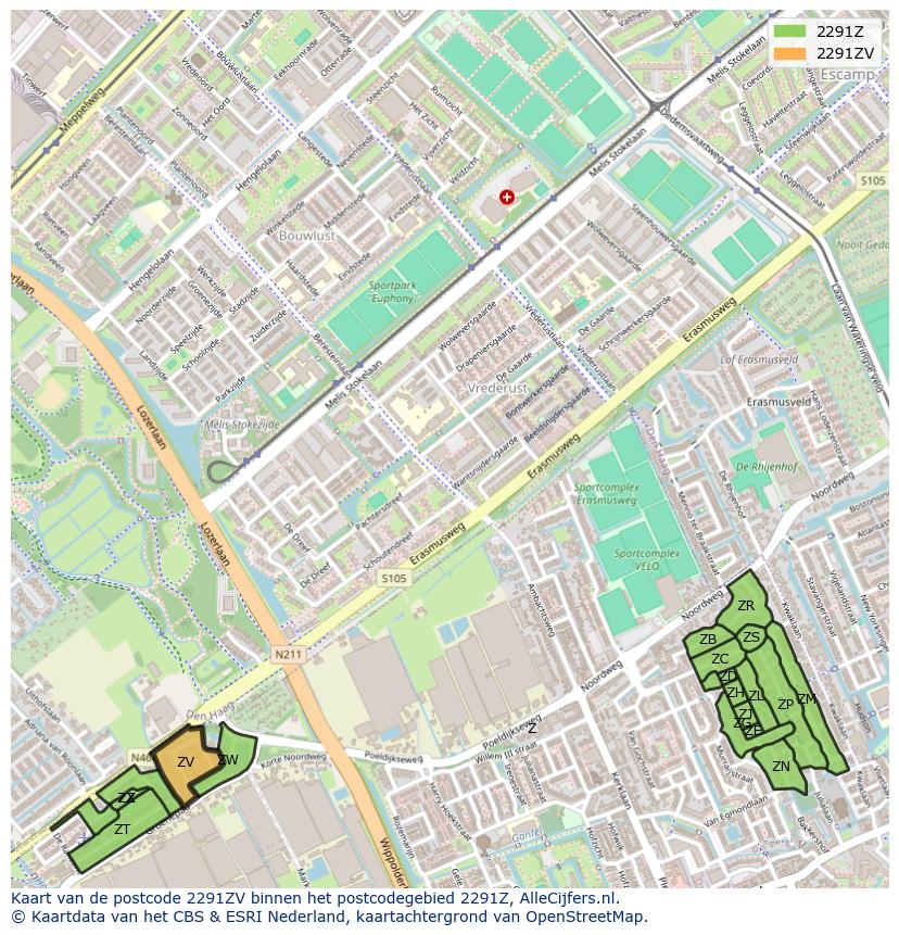Afbeelding van het postcodegebied 2291 ZV op de kaart.