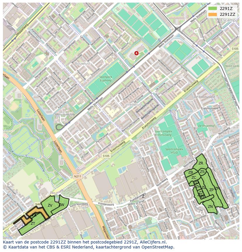 Afbeelding van het postcodegebied 2291 ZZ op de kaart.