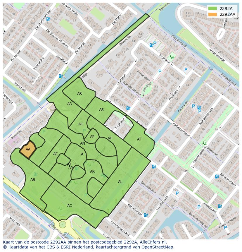 Afbeelding van het postcodegebied 2292 AA op de kaart.