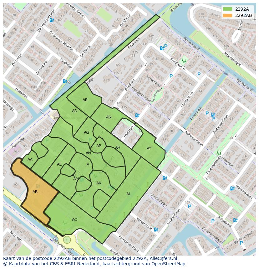Afbeelding van het postcodegebied 2292 AB op de kaart.