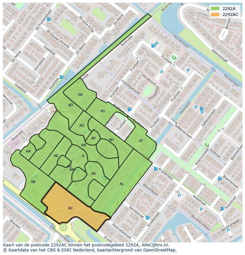 Afbeelding van het postcodegebied 2292 AC op de kaart.