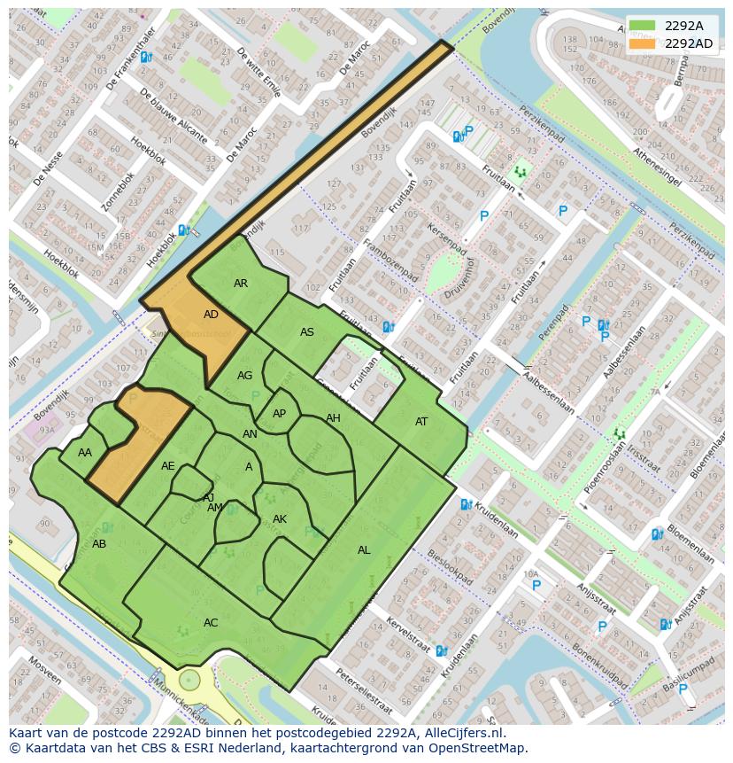 Afbeelding van het postcodegebied 2292 AD op de kaart.