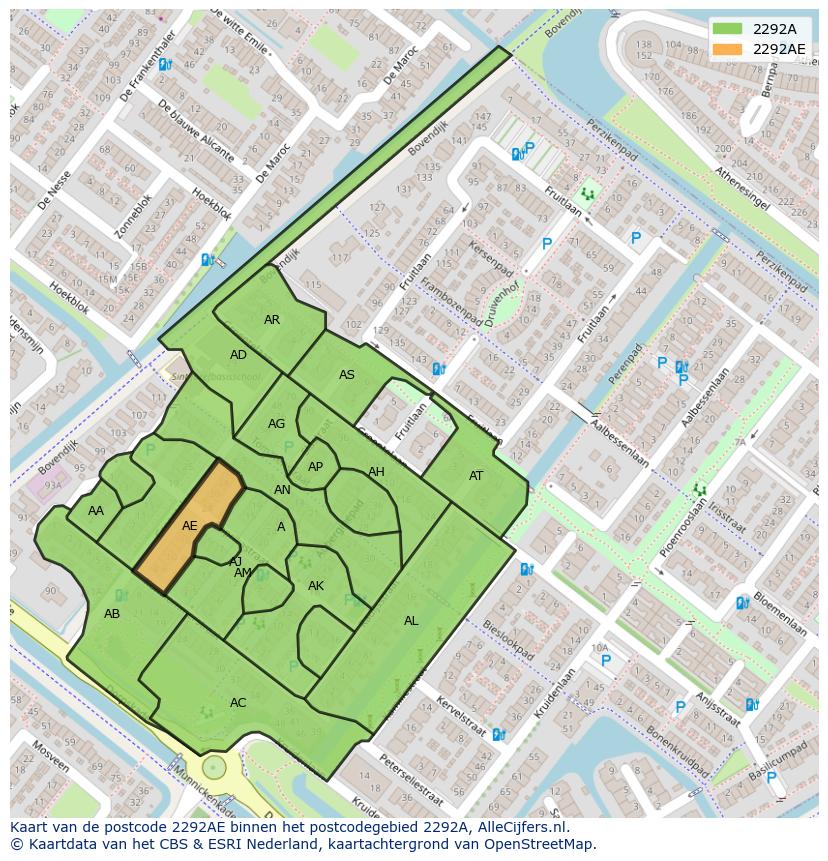 Afbeelding van het postcodegebied 2292 AE op de kaart.
