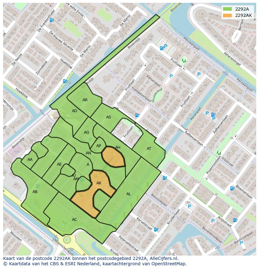 Afbeelding van het postcodegebied 2292 AK op de kaart.