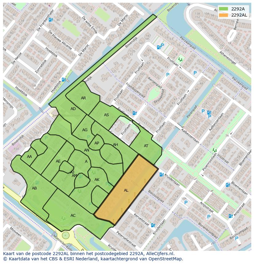 Afbeelding van het postcodegebied 2292 AL op de kaart.