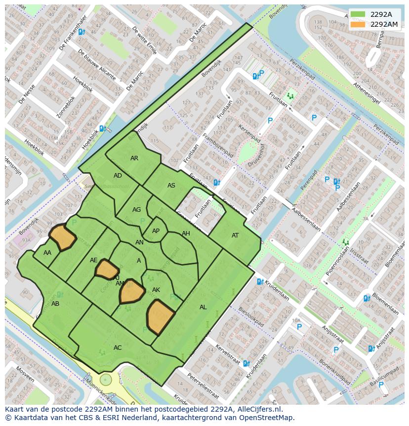 Afbeelding van het postcodegebied 2292 AM op de kaart.