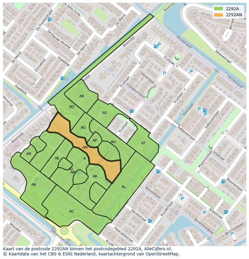 Afbeelding van het postcodegebied 2292 AN op de kaart.