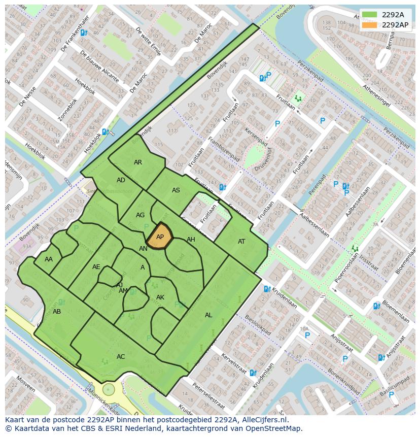 Afbeelding van het postcodegebied 2292 AP op de kaart.