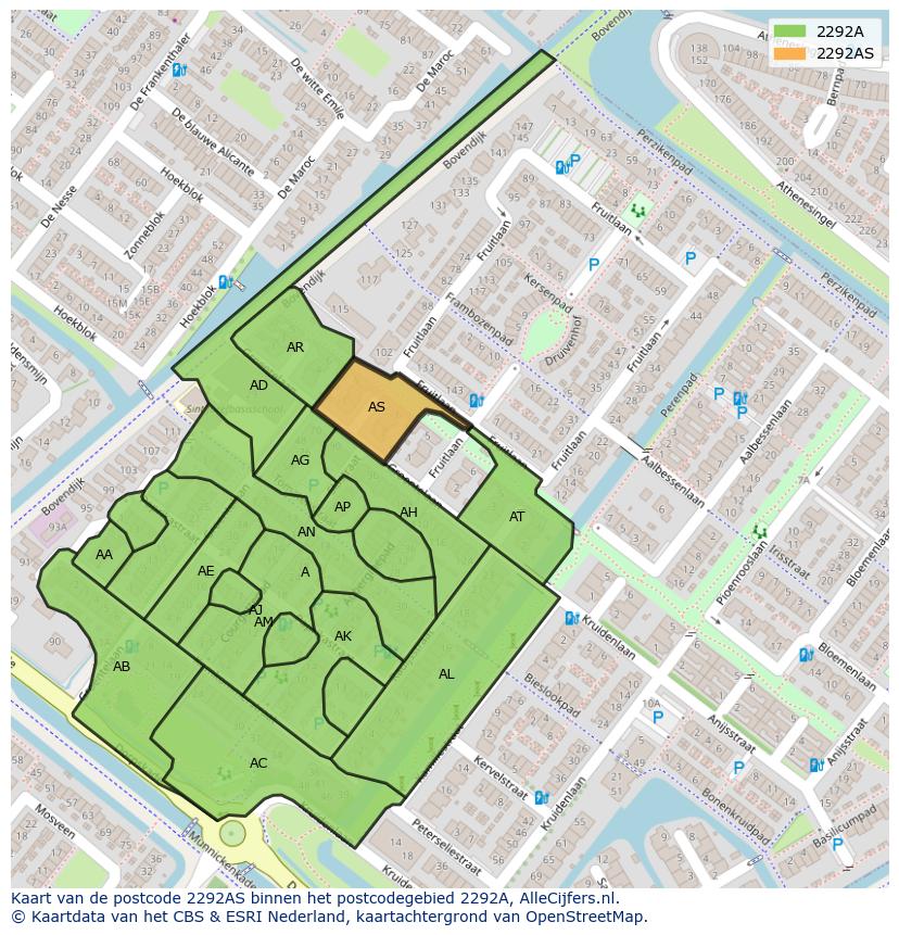Afbeelding van het postcodegebied 2292 AS op de kaart.