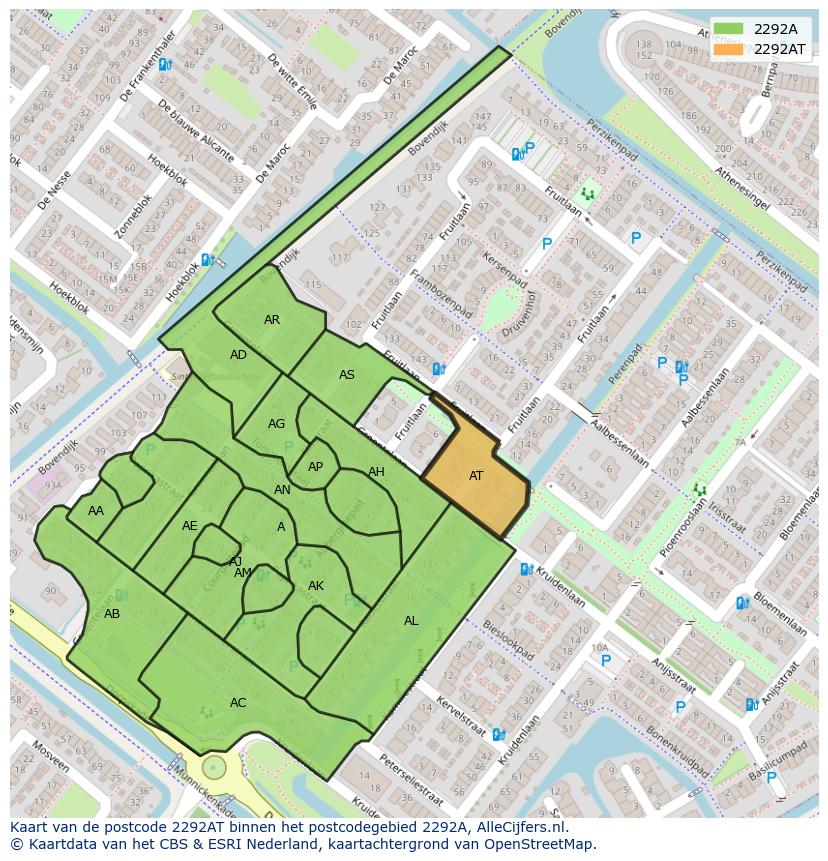 Afbeelding van het postcodegebied 2292 AT op de kaart.