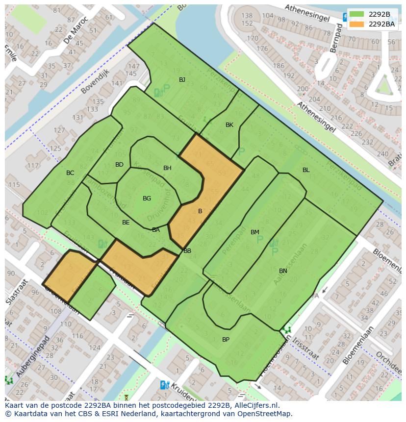 Afbeelding van het postcodegebied 2292 BA op de kaart.