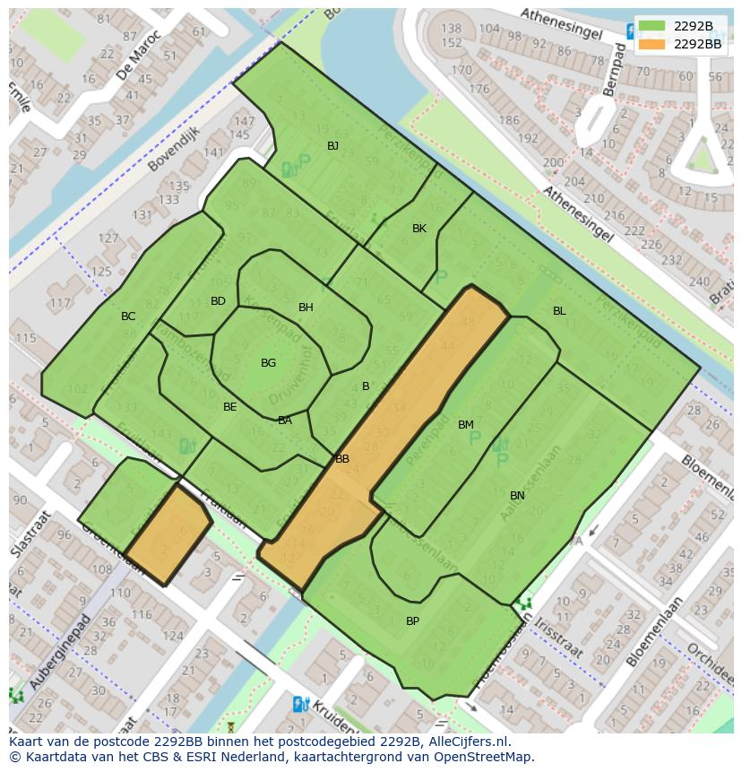 Afbeelding van het postcodegebied 2292 BB op de kaart.