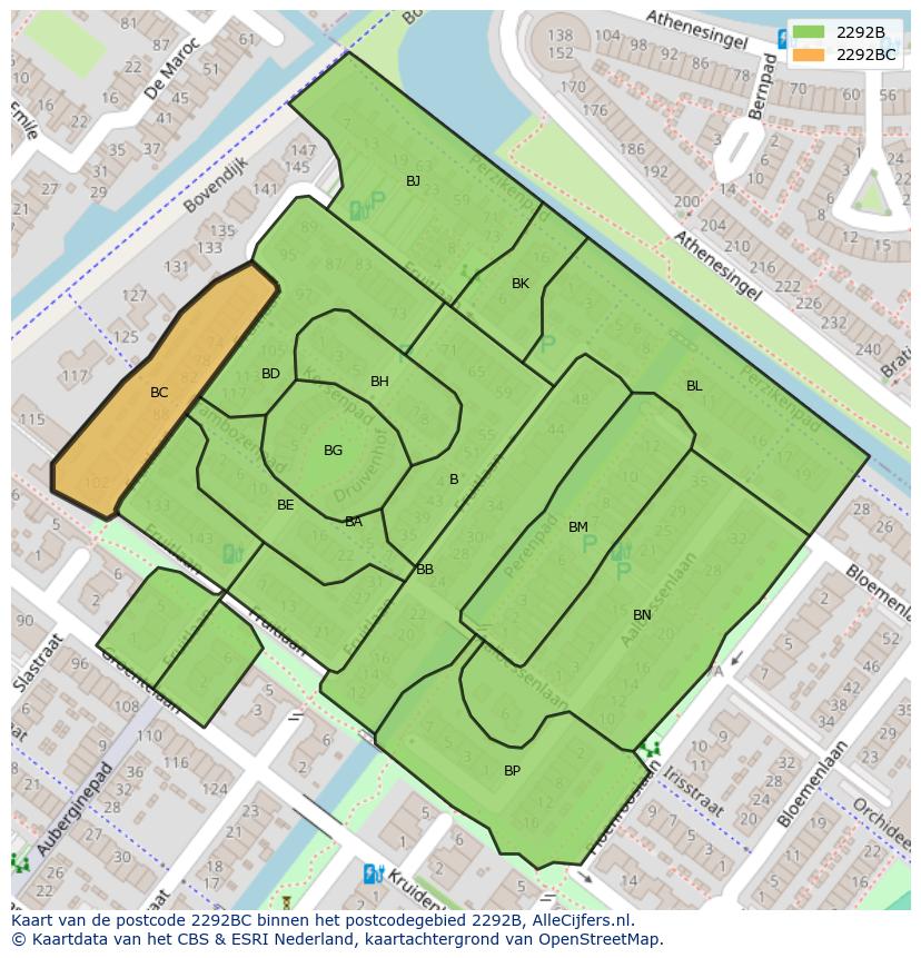 Afbeelding van het postcodegebied 2292 BC op de kaart.
