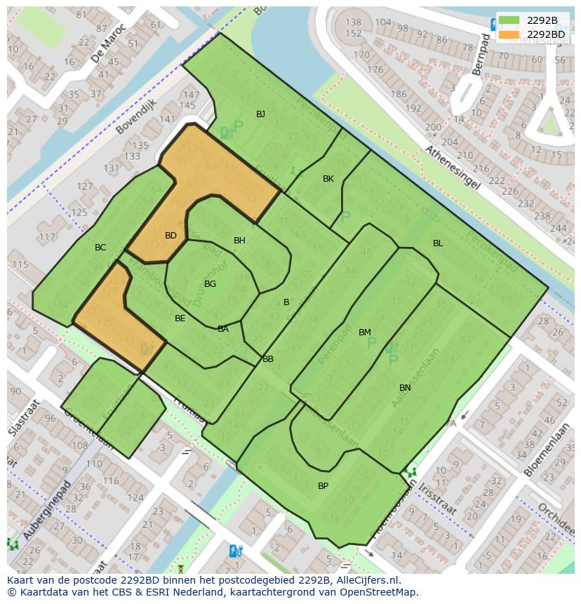 Afbeelding van het postcodegebied 2292 BD op de kaart.