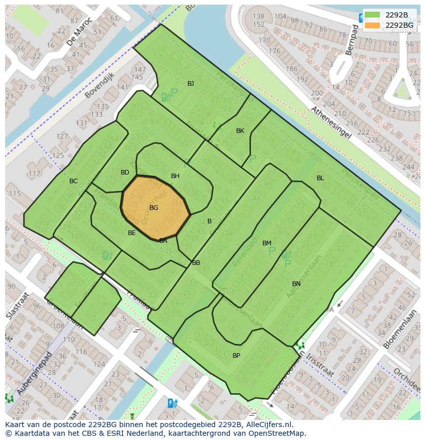 Afbeelding van het postcodegebied 2292 BG op de kaart.