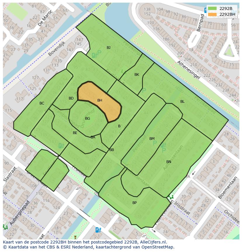 Afbeelding van het postcodegebied 2292 BH op de kaart.