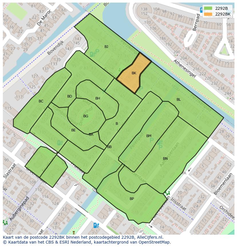Afbeelding van het postcodegebied 2292 BK op de kaart.