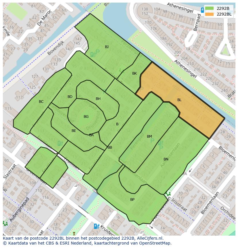 Afbeelding van het postcodegebied 2292 BL op de kaart.