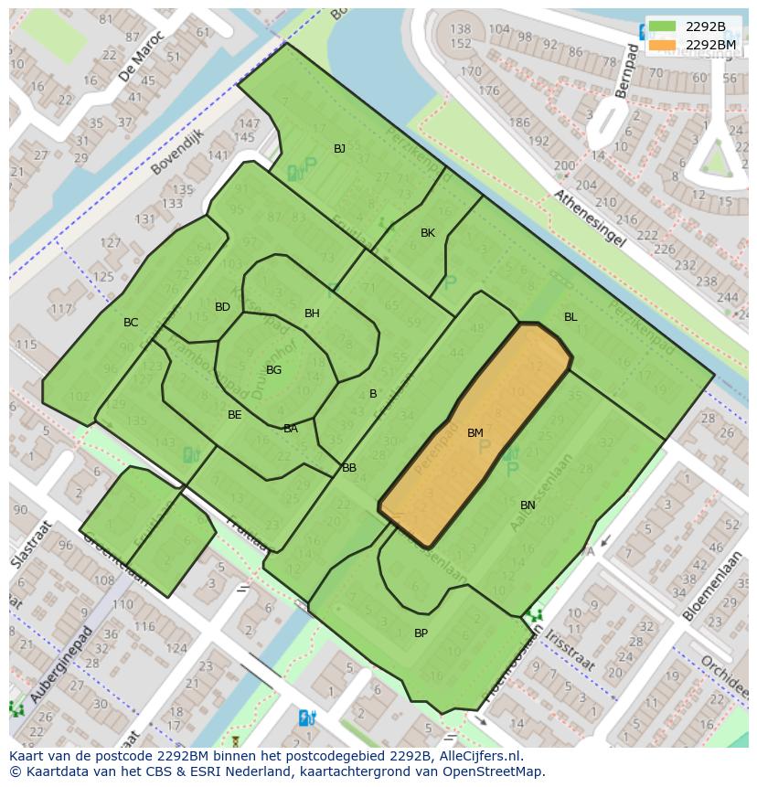 Afbeelding van het postcodegebied 2292 BM op de kaart.
