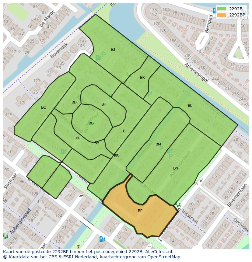 Afbeelding van het postcodegebied 2292 BP op de kaart.