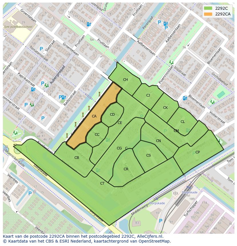 Afbeelding van het postcodegebied 2292 CA op de kaart.