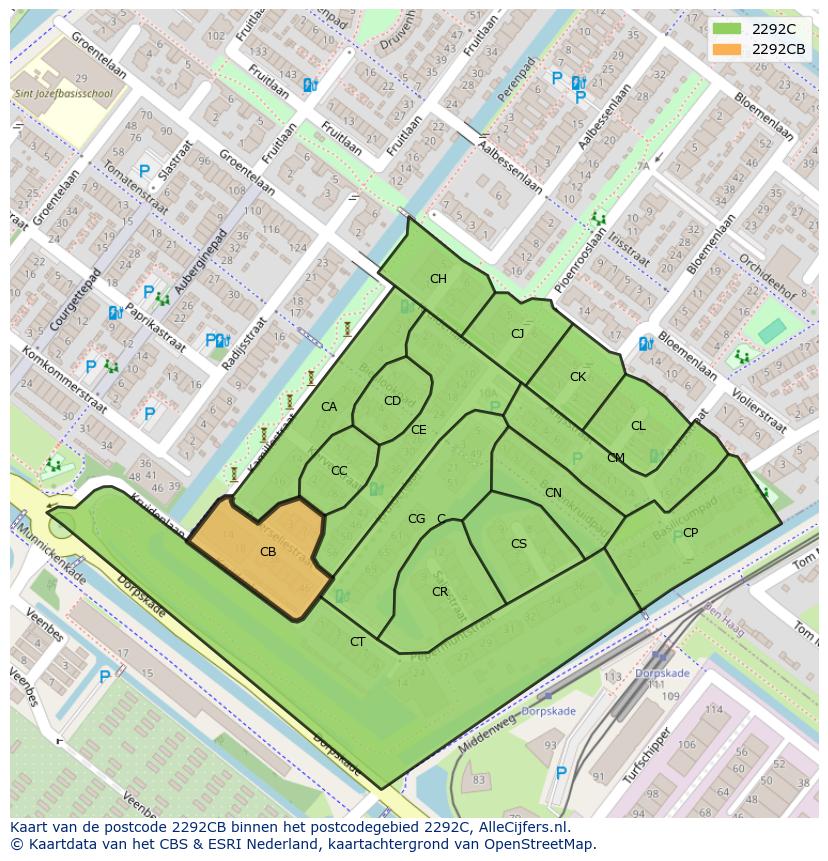Afbeelding van het postcodegebied 2292 CB op de kaart.