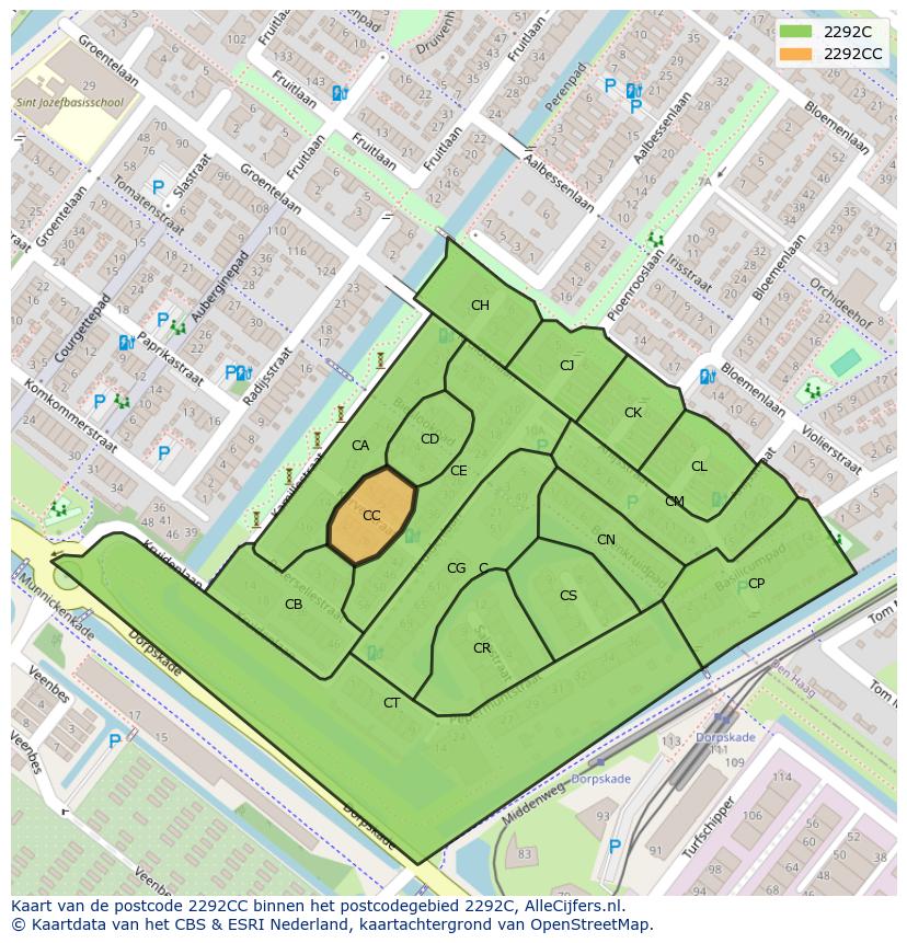 Afbeelding van het postcodegebied 2292 CC op de kaart.
