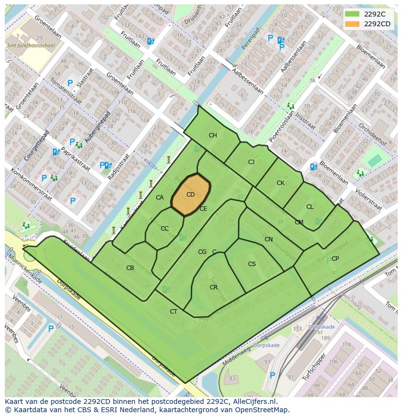 Afbeelding van het postcodegebied 2292 CD op de kaart.