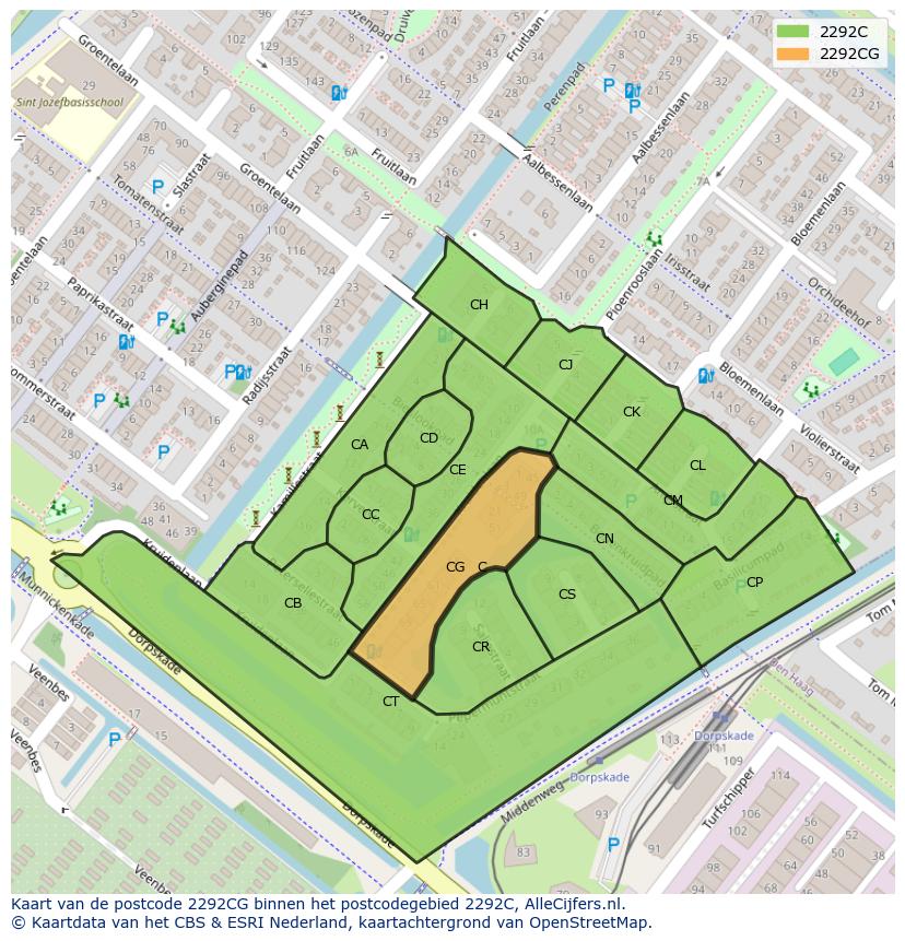 Afbeelding van het postcodegebied 2292 CG op de kaart.