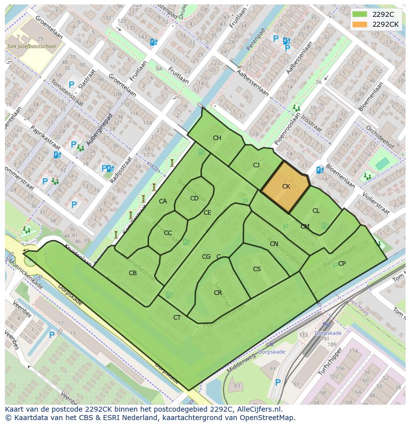 Afbeelding van het postcodegebied 2292 CK op de kaart.